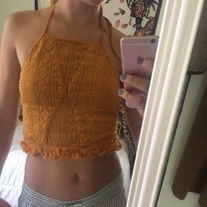 Earthbound Trading Co Mustard Halter Crop Top